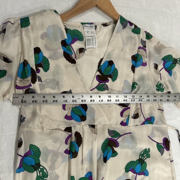 Intimissimi Womens Blouse L Beige Floral Tie Back Silk Empire Waist - Picture 7 of 7